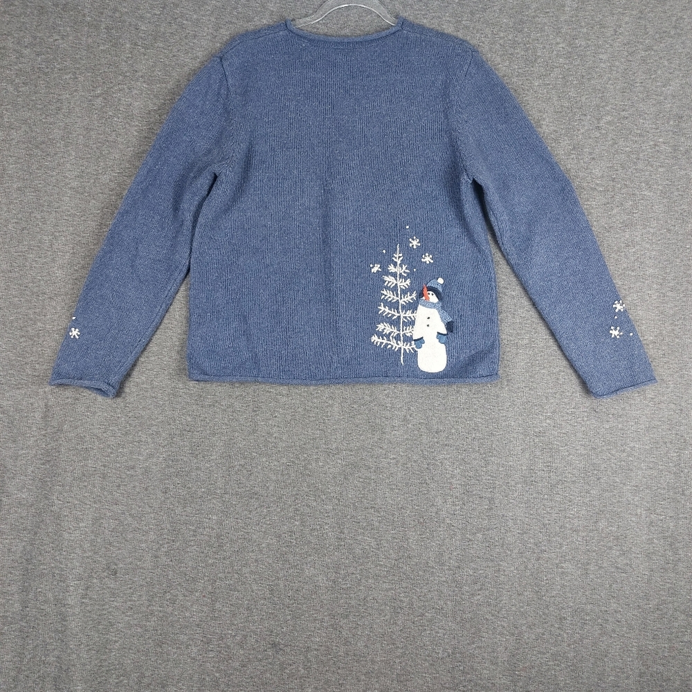 CROFT & BARROW BLUE EMBROIDERED SNOWMAN WINTER HOLIDAY CHRISTMAS CARDIGAN SZ M - Picture 11 of 11